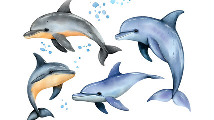 Poster - Playful dolphins collection illustration isolated on white