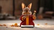 © Panupan - Cute Bunny in Red Robe with Wand and Book