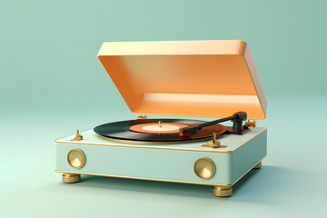 3d retro record player is showcased in gentle pastel colors