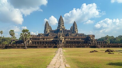 A panoramic shot of the most beautiful temple in the world, showcasing its expansive layout and elegant design.