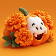 Sticker - Smiling Pumpkin with Flowers