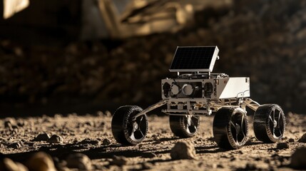 A sleek moon robot navigates the harsh environment of the moon, its robust design allowing it to endure extreme temperatures and rough terrain.