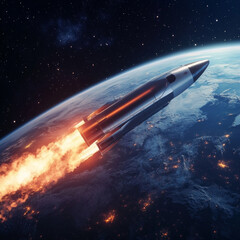 Wall Mural - heavy reusable rockets launching into space, featuring stage separation. the reusable rocket stages 