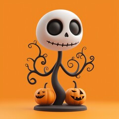 Sticker - Cute Halloween Skeleton Tree With Pumpkins