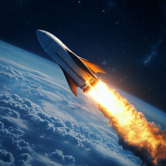 Wall Mural - heavy reusable rockets launching into space, featuring stage separation. the reusable rocket stages 