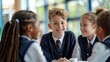 © ZeNDaY - Diverse group of children in school uniform smiling and talking