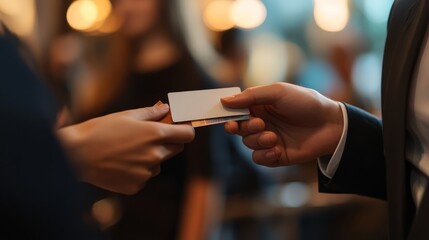 Poster - A group of professionals engages in networking by shaking hands and exchanging business cards, demonstrating collaboration and relationship-building at a corporate event