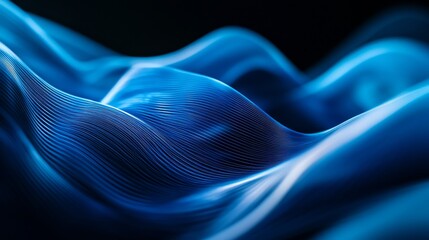 Poster - Abstract light waves in varying shades of blue flow gracefully, creating a captivating dynamic effect that evokes a sense of movement and energy