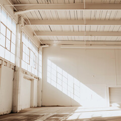 Sticker - minimal white warehouse interior with sun shining