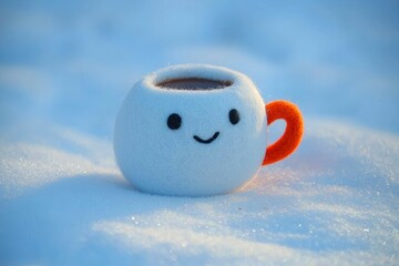 Wall Mural - Smiling Coffee Mug in the Snow