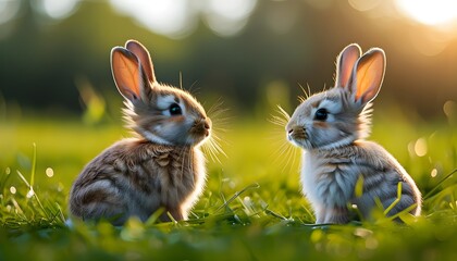 Adorable rabbits enjoying a sunny meadow filled with vibrant flowers