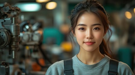 Young Female Engineer Working in a Factory