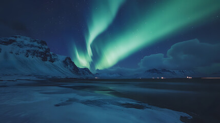 Wall Mural - the northern lights at the night sky with vibrant hues of green, purple glowing