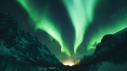 Wall Mural - the northern lights at the night sky with vibrant hues of green, purple glowing