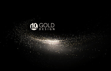 Wall Mural - Isolated golden wave with shiny small tinsel on black design.