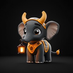 Sticker - Adorable Cartoon Elephant with Lantern