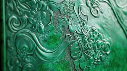 Poster - create a green jade book cover with intricate, embossed patterns.