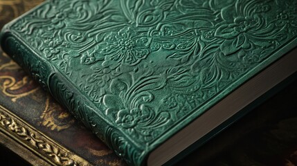 Poster - create a green jade book cover with intricate, embossed patterns.