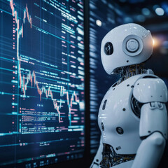Poster - A robot trader assistant operates in the forex market, using an automated trading system. It leverages software for stock market analysis and provides advisory services with artificial intelligence. 
