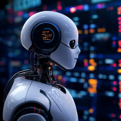 Poster - A robot trader assistant operates in the forex market, using an automated trading system. It leverages software for stock market analysis and provides advisory services with artificial intelligence. 