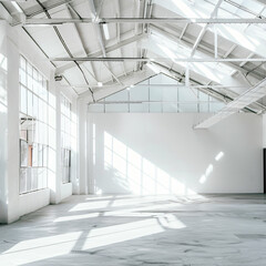 Sticker - minimal white warehouse interior with sun shining