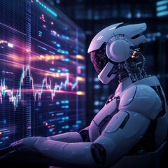 Poster - A robot trader assistant operates in the forex market, using an automated trading system. It leverages software for stock market analysis and provides advisory services with artificial intelligence. 
