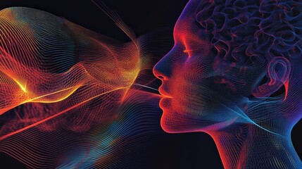 Poster - create a high-contrast image showing brain wave activity during intense focus.