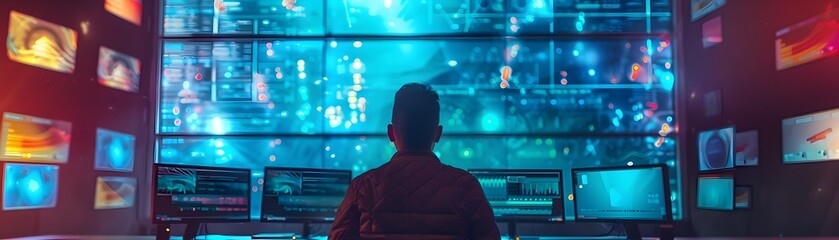 Poster - futuristic virtual workspace for vibrant digital media production and