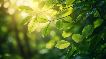 Sunlit Green Leaves in a Forest Canopy