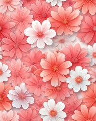 Canvas Print - Blossoming flowers with gradient of coral to baby pink