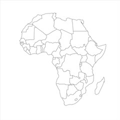 Sticker - This map showcases the outline of Africa political boundaries, featuring the continents diverse regions clearly marked and unfilled. Ideal for educational and illustrative purposes.