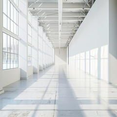 Sticker - minimal white warehouse interior with sun shining