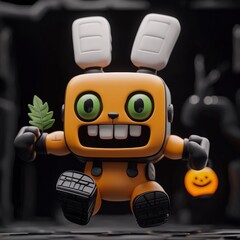 Canvas Print - Cute Orange Bunny Robot Toy for Halloween