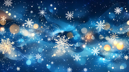 Poster - Abstract vector winter wallpaper. Snowflakes, circles and glowing elements