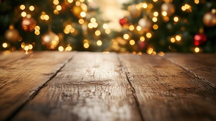 Poster - christmas lights on the wooden background