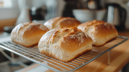 Wall Mural - Freshly baked bread cooling on rack. 