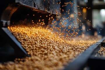 Canvas Print - A close-up of biofuel pellets burning efficiently in a clean, modern furnace, illustrating the effective use of biofuels as an energy source in contemporary settings