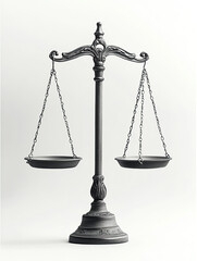 Scales of justice in black, against a white background