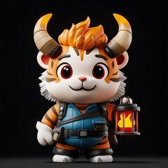 Poster - Cute Tiger Character with Lantern