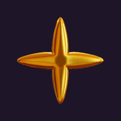 Wall Mural - 3d holographic star with a reflective sheen. golden metallic design element with a retro futuristic 