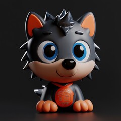 Wall Mural - Cute Cartoon Wolf Character with Spiky Hair and Big Eyes