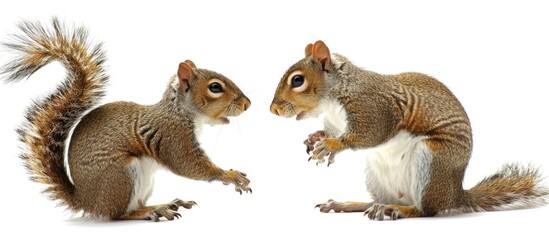 Wall Mural - portrait of a ground squirrel playing on the edge of a white background. studio photo