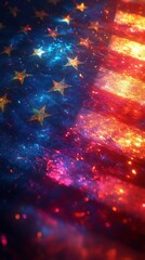 Wall Mural - reimagined american flag with abstract geometric patterns vibrant neon colors swirling through stars