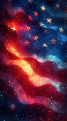 Wall Mural - reimagined american flag with abstract geometric patterns vibrant neon colors swirling through stars