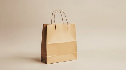 Poster - minimalistic shopping paper bag with handles, placed against a simple background, with texture highl