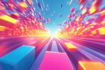 Wall Mural - a colorful, abstract image of blocks in a tunnel