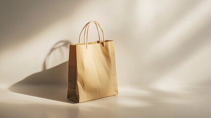 Poster - shopping paper bag resting on a clean background, with light reflecting off the material, creating a