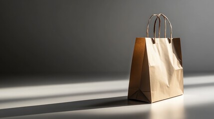 Poster - shopping paper bag resting on a clean background, with light reflecting off the material, creating a
