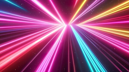 Wall Mural - abstract neon light beams radiating from center