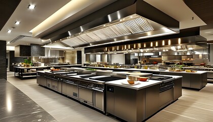 Poster - Spacious and sleek modern hotel kitchen designed for culinary excellence and efficiency